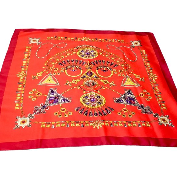 Vintage Italian Scarf Gold Jewels on Red A. Brod Classic Design Ladies Accessory - Picture 12 of 13